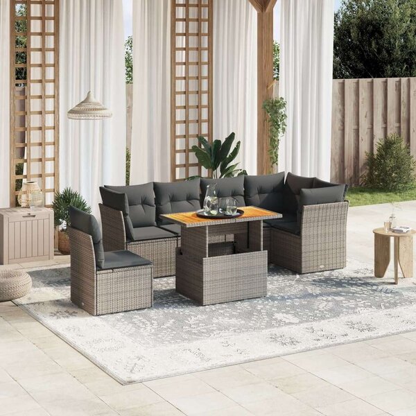VidaXL Polyrattan Kerti Ülőgarnitúra - 7 részes - Szürke