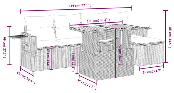 VidaXL Polyrattan Kerti Ülőgarnitúra - 6 részes - Szürke