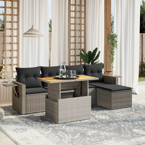 VidaXL Polyrattan Kerti Ülőgarnitúra - 6 részes - Szürke