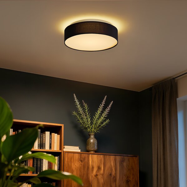 Okos mennyezeti lámpa fekete 35 cm LED-del és távirányítóval - Flat Drum