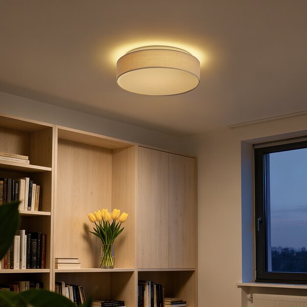 Okos mennyezeti lámpa bézs 35 cm LED-del és távirányítóval - Flat Drum