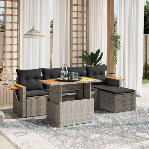 VidaXL Polyrattan Kerti Ülőgarnitúra - 6 részes - Szürke