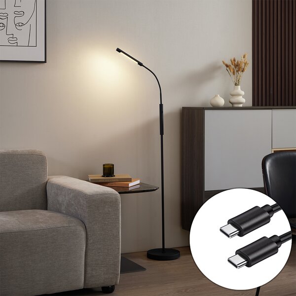 Modern állólámpa fekete LED-del, 3 fokozatban dimmelhető, újratölthető - Statler