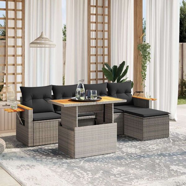 VidaXL Polyrattan Kerti Ülőgarnitúra - 6 részes - Szürke