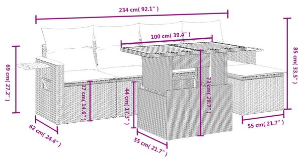 VidaXL Polyrattan Kerti Ülőgarnitúra - 6 részes - Szürke
