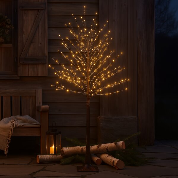 Karácsonyi állólámpa barna fa 180 cm LED-del, időzítővel IP44 - Ki