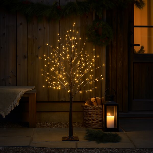 Karácsonyi állólámpa barna fa 120 cm LED-del, időzítővel IP44 - Ki