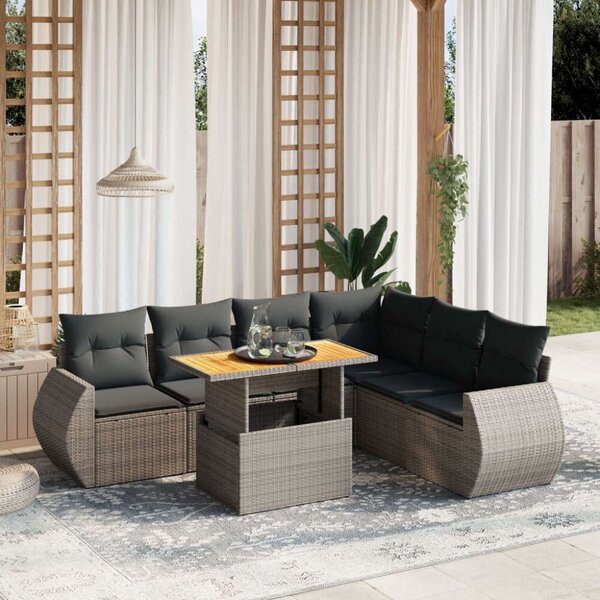 Polyrattan Kerti Ülőgarnitúra - 7 részes - Szürke