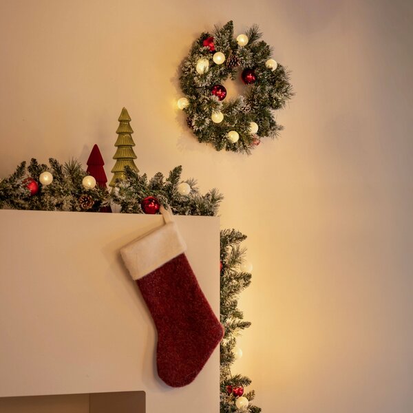 Karácsonyi koszorú piros-fehér 45 cm LED-del és időzítővel - Jack