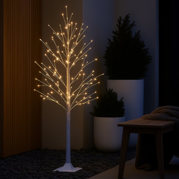 Karácsonyi állólámpa fehér fa 120 cm LED-del, időzítővel IP44 - Ki