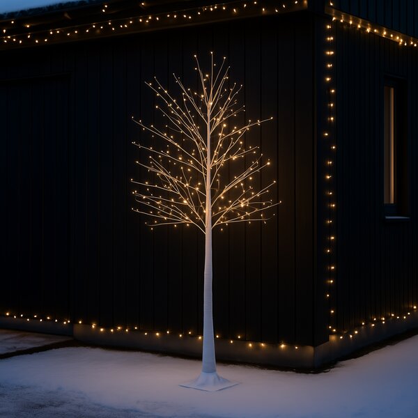 Karácsonyi állólámpa fehér fa 180 cm LED-del, időzítővel IP44 - Ki