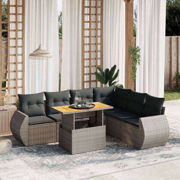 Polyrattan Kerti Ülőgarnitúra - 7 részes - Szürke