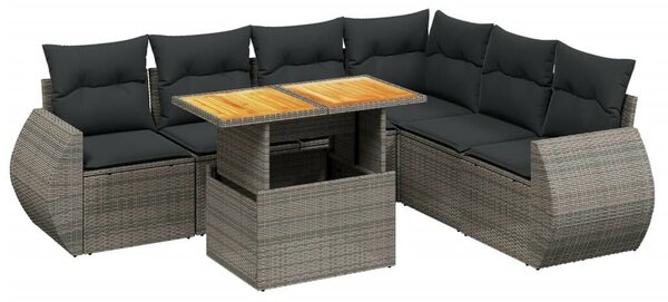 Polyrattan Kerti Ülőgarnitúra - 7 részes - Szürke