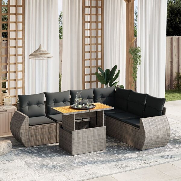 Polyrattan Kerti Ülőgarnitúra - 7 részes - Szürke