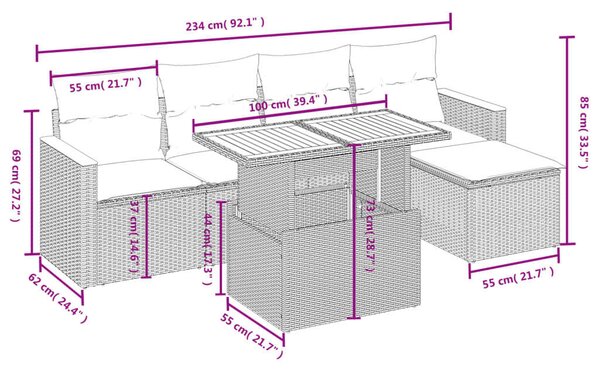 Polyrattan Kerti Ülőgarnitúra - 6 részes - Bézs