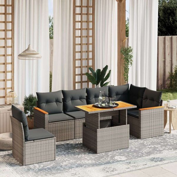 VidaXL Polyrattan Kerti Ülőgarnitúra - 7 részes - Szürke