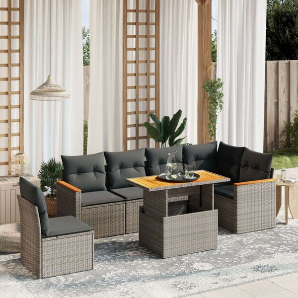 VidaXL Polyrattan Kerti Ülőgarnitúra - 7 részes - Szürke