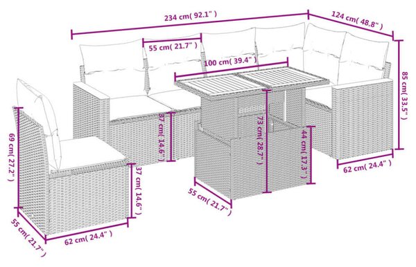 VidaXL Polyrattan Kerti Ülőgarnitúra - 7 részes - Szürke