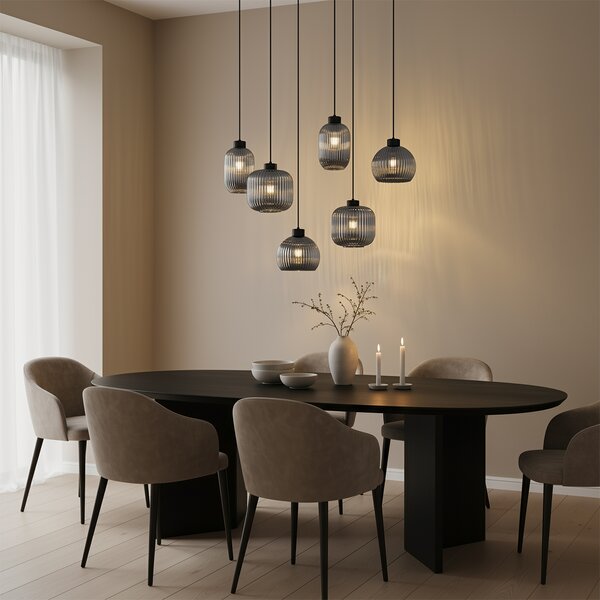 Design függőlámpa fekete füstüveggel, 6 ágú - Ana