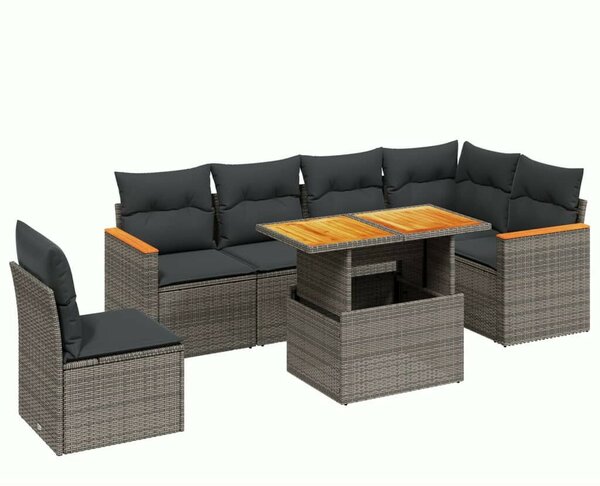VidaXL Polyrattan Kerti Ülőgarnitúra - 7 részes - Szürke
