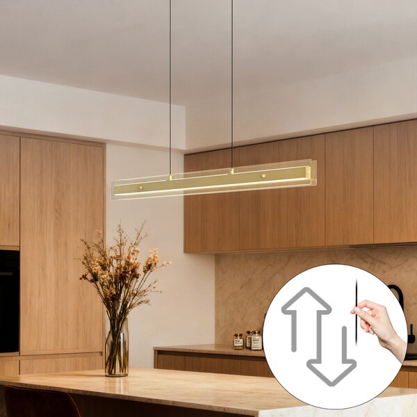 Modern függőlámpa sárgaréz színben, átlátszó üveggel, LED Easylift funkcióval - Catch