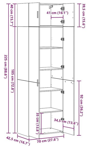 VidaXL Tárolószekrény 2 db Öreg fa 70 x 42,5 x 225 cm