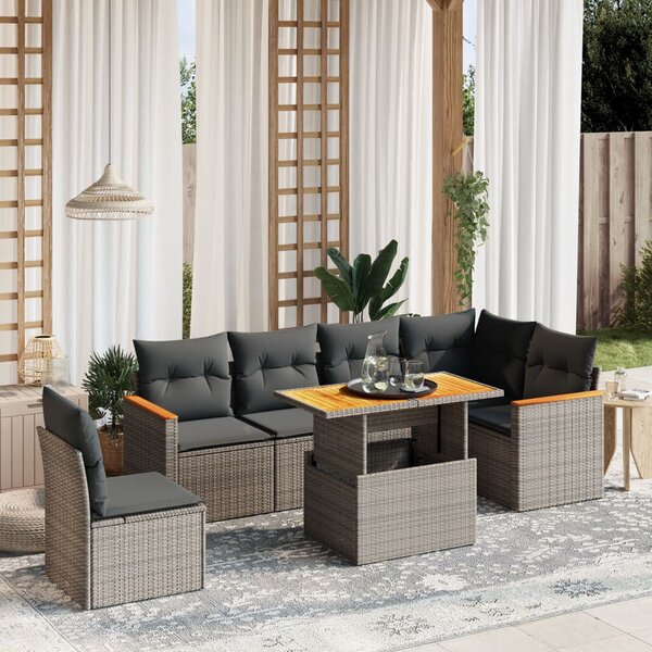 VidaXL Polyrattan Kerti Ülőgarnitúra - 7 részes - Szürke