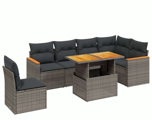 VidaXL Polyrattan Kerti Ülőgarnitúra - 7 részes - Szürke
