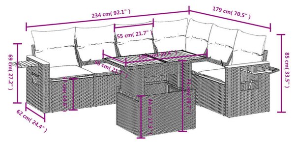 VidaXL Polyrattan Kerti Ülőgarnitúra - 7 részes - Szürke