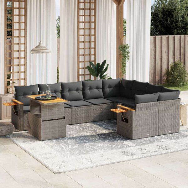 VidaXL Polyrattan Kerti Ülőgarnitúra - 10 részes - Szürke