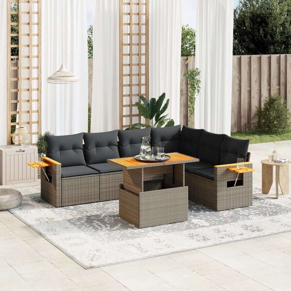 VidaXL Polyrattan Kerti Ülőgarnitúra - 7 részes - Szürke