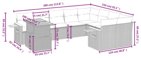 VidaXL Polyrattan Kerti Ülőgarnitúra - 10 részes - Szürke