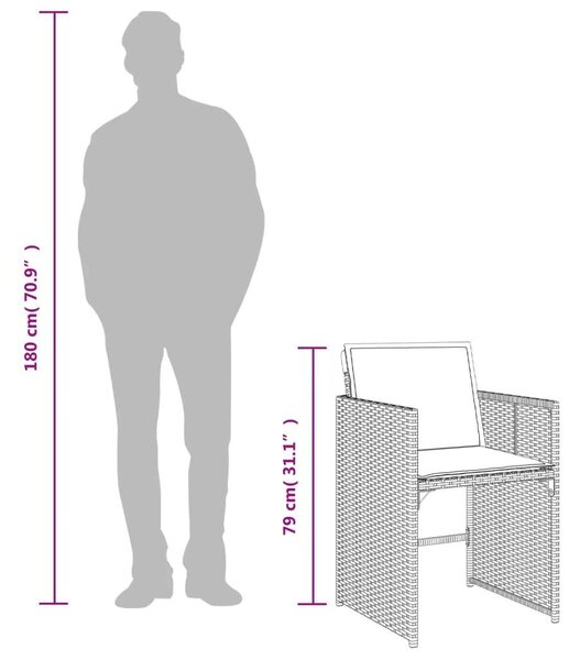 VidaXL Polyrattan Kerti Étkezőgarnitúra - 7 részes - Szürke