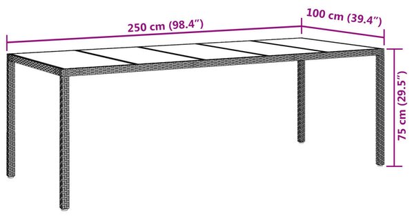 VidaXL Kerti Étkezőasztal Szürke 250 x 100 x 75 cm Poli rattan