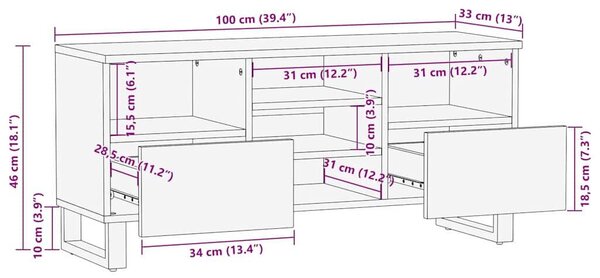 VidaXL Tévé Szekrény fiókkal Barna 100 x 33 x 46 cm tömör mangófa