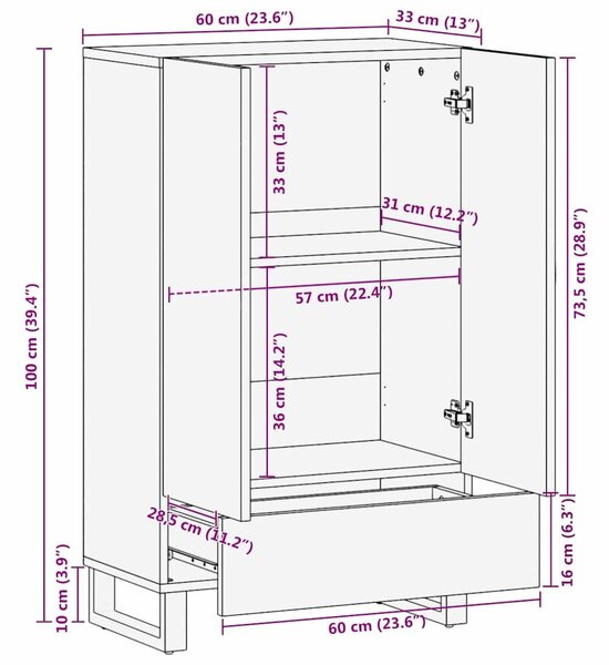 VidaXL Magas Szekrény Barna 60 x 33 x 100 cm tömör mangófa