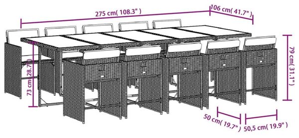 VidaXL 11 részes világosszürke polyrattan kerti ülőgarnitúra párnákkal