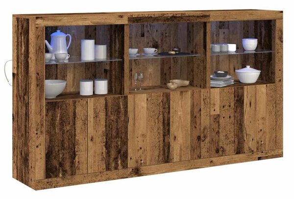 VidaXL LED világítással rendelkező oldalszekrény Régi fa 181.5x37x100 cm Mérnöki fa