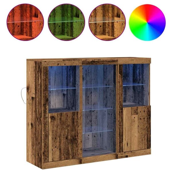 VidaXL Széf LED -es lámpákkal Régi fa 123 x 37 x 100 cm Faanyag