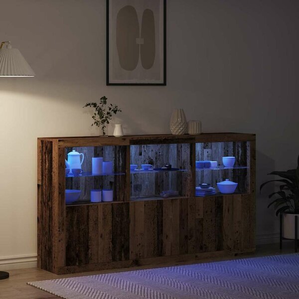 VidaXL LED világítással rendelkező oldalszekrény Régi fa 181.5x37x100 cm Mérnöki fa