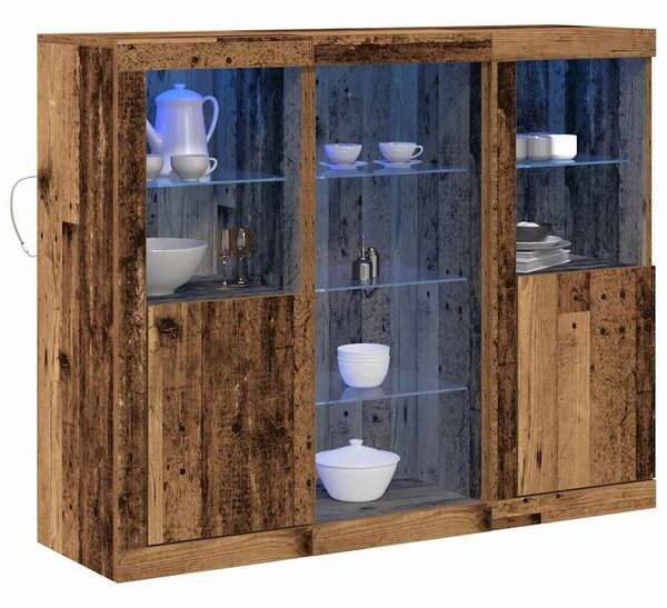 VidaXL Széf LED -es lámpákkal Régi fa 123 x 37 x 100 cm Faanyag