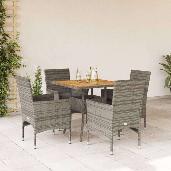 VidaXL 5 Részes Kerti Étkezőgarnitúra - Szürke Polyrattan/Akácfa