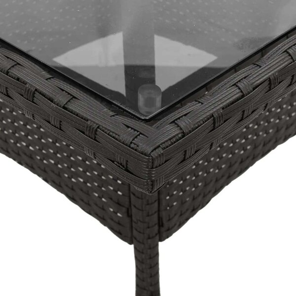 VidaXL - 3 részes Kerti Étkezőgarnitúra - Fekete Polyrattan - Üveg asztallap