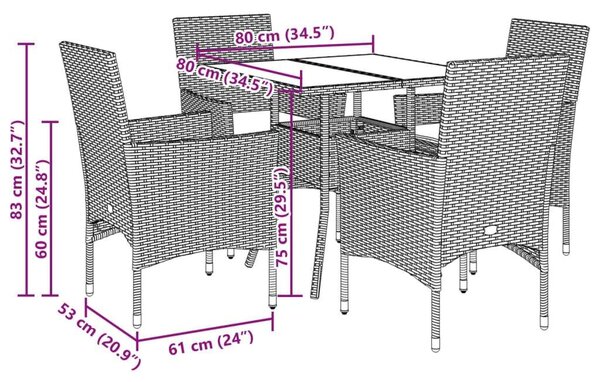 VidaXL 5 Részes Kerti Étkezőgarnitúra - Szürke Polyrattan/Akácfa