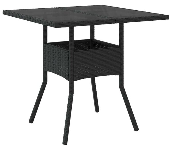 VidaXL - 3 részes Kerti Étkezőgarnitúra - Fekete Polyrattan - Üveg asztallap