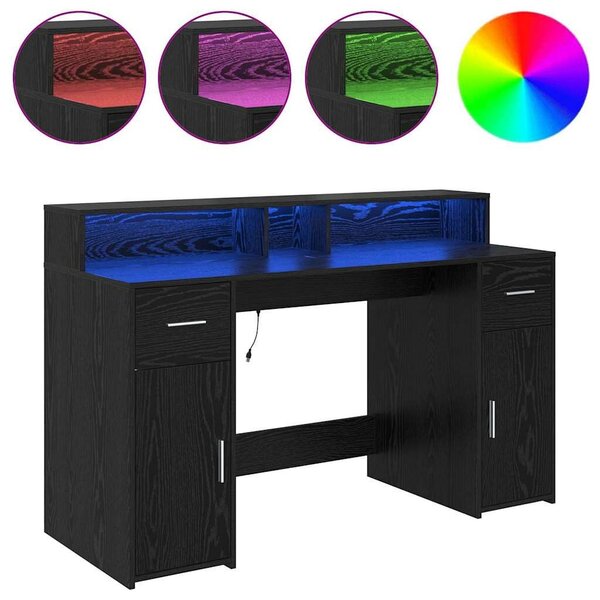 VidaXL Asztal LED -es lámpákkal Musta tammi 140 x 55 x 91 cm Faanyag