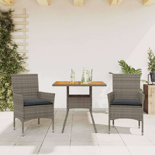 VidaXL Kerti Étkezőgarnitúra - 3 részes - Szürke Polyrattan