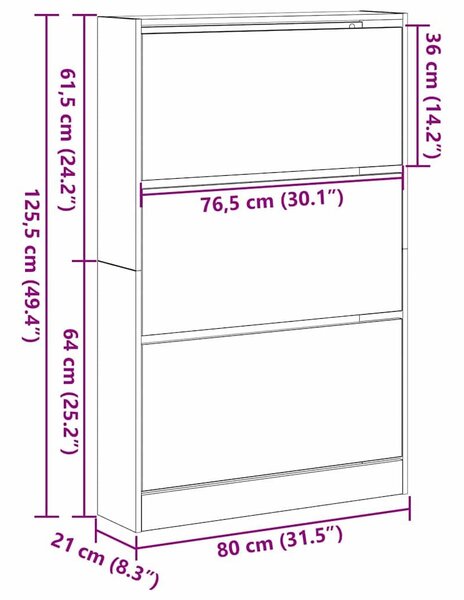 VidaXL Cipőszekrény ajtóval kézműves tölgy 80 x 21 x 125.5 cm Faanyag