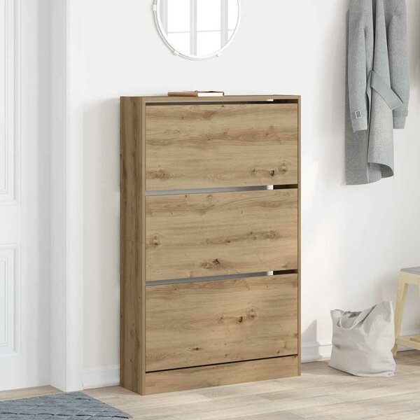 VidaXL Cipőszekrény ajtóval kézműves tölgy 80 x 21 x 125.5 cm Faanyag