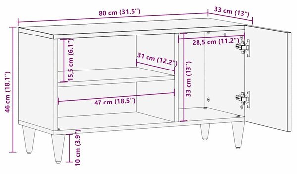 VidaXL TV szekrény polcokkal Barna 80 x 31.5 x 46 cm Tömör mangófa